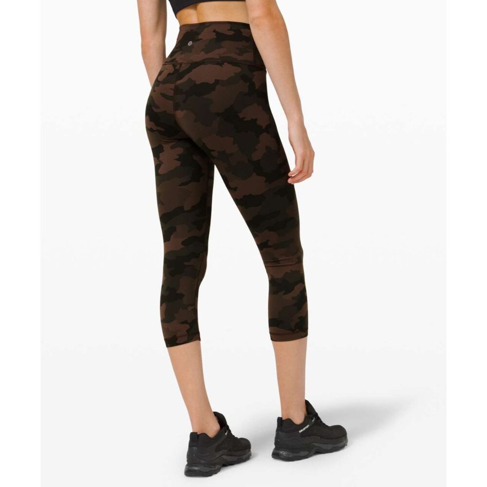 Lululemon Wunder Train Camo Brown High-Rise Crop Athletic Legging 21" Sz 4 - Picture 4 of 8